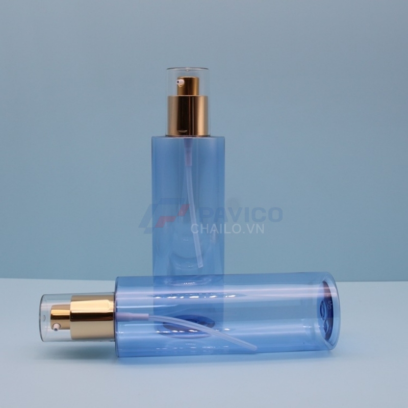 Chai nhựa xanh dương 120ml 250ml vòi bơm kim loại mỹ phẩm