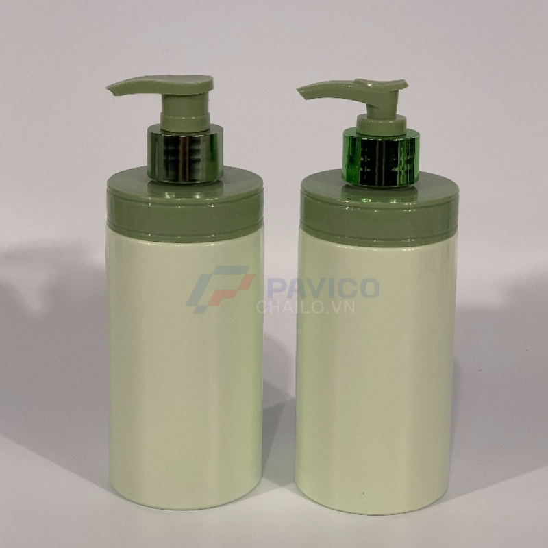 Chai pet đựng mỹ phẩm 300ml 500ml xanh rêu nắp nhấn