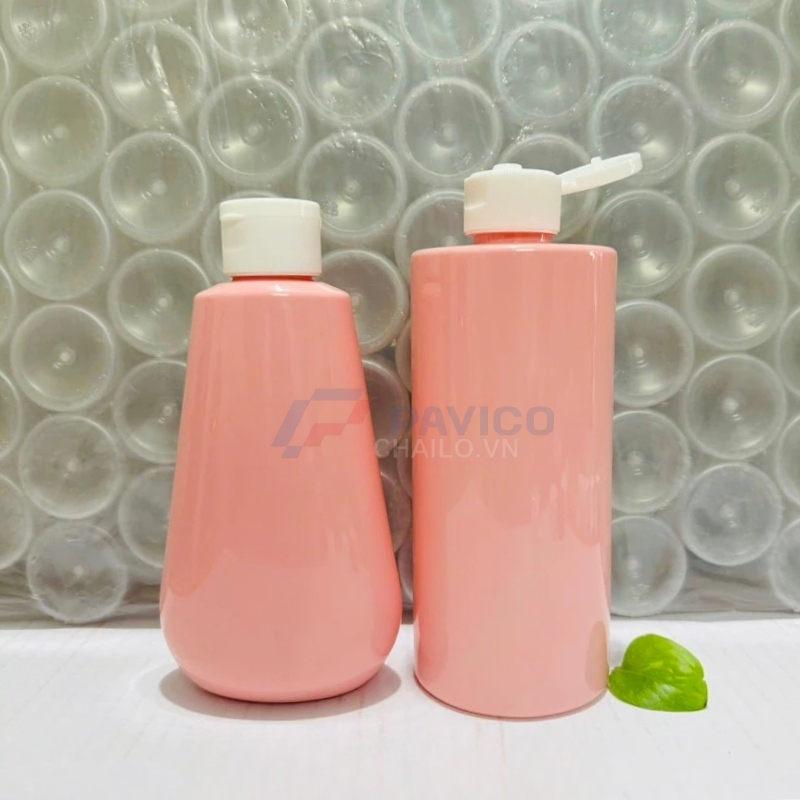 Chai pet hồng nắp bật vòi nhấn nắp vặn 250ml 500ml dáng trụ