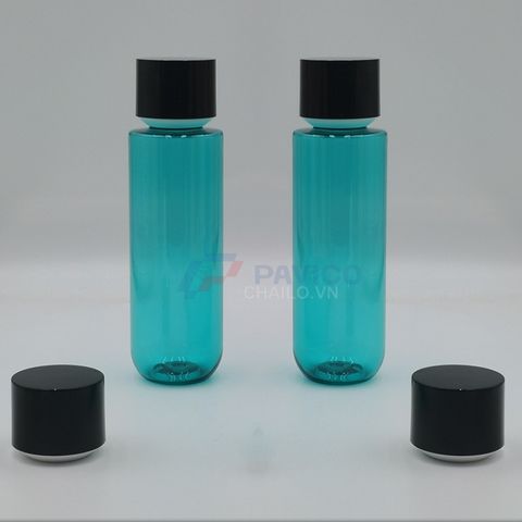 Chai pet trụ tròn 100ml 200ml xanh dương hồng da nắp đen