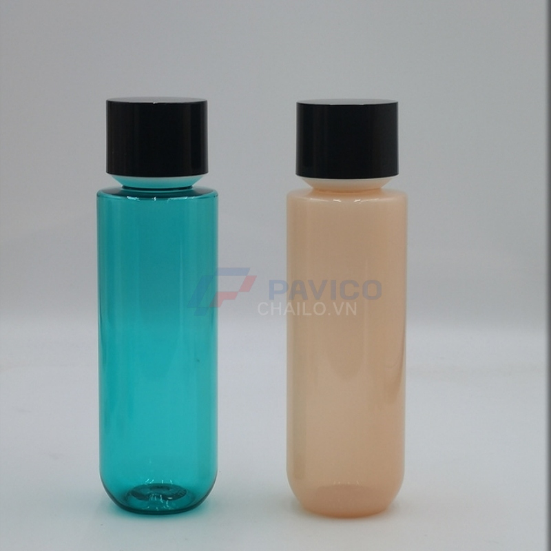 Chai pet trụ tròn 100ml 200ml xanh dương hồng da nắp đen