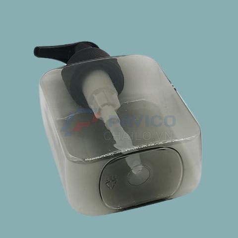 Chai PET vuông trong 250ml vòi nhấn đựng sữa rửa mặt màu xám khói