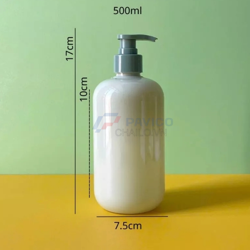 Chai tròn 300ml 500ml đựng sữa tắm thân trắng sữa nắp xanh vòi nhấn