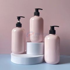 Chai tròn vai bầu 250ml 500ml đựng sữa dưỡng thể thân hồng nắp đen