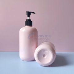 Chai tròn vai bầu 250ml 500ml đựng sữa dưỡng thể thân hồng nắp đen