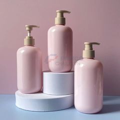 Chai tròn vai bầu 250ml 500ml đựng sữa dưỡng thể thân hồng nắp đen