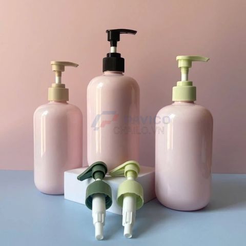 Chai tròn vai bầu 250ml 500ml đựng sữa dưỡng thể thân hồng nắp đen