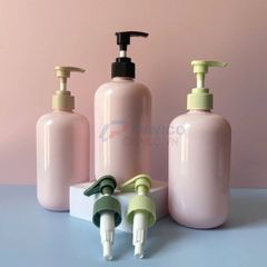 Chai tròn vai bầu 250ml 500ml đựng sữa dưỡng thể thân hồng nắp đen