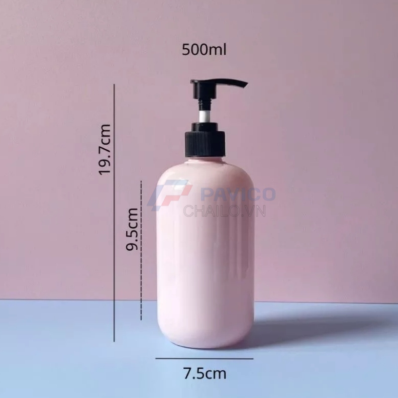 Chai tròn vai bầu 250ml 500ml đựng sữa dưỡng thể thân hồng nắp đen