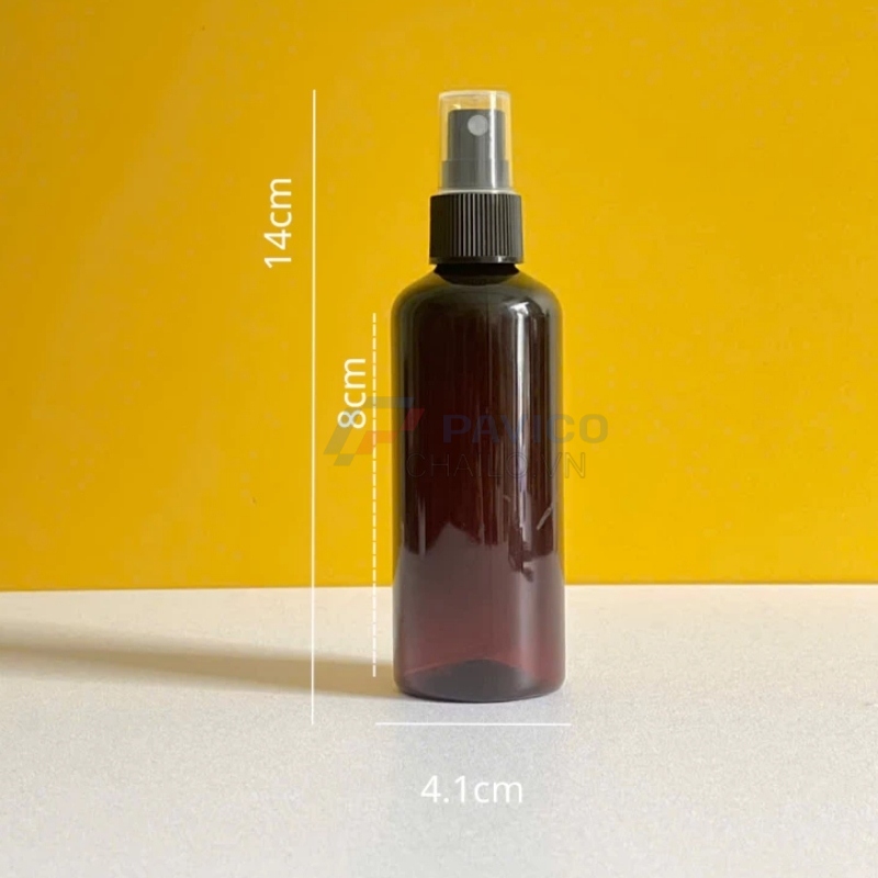 Chai trụ tròn 100ml 150ml xịt khoáng nâu nắp đen phun sương