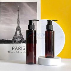 Chai trụ tròn 150ml 200ml dầu tẩy trang nâu nắp đen vòi nhấn