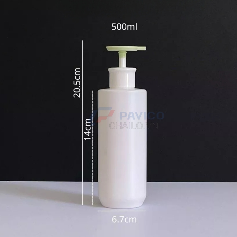 Chai trụ tròn 250ml 500ml đựng nước rửa tay trắng nắp xanh lá vòi nhấn