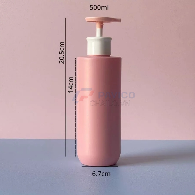 Chai trụ tròn 300ml 500ml sữa dưỡng thể hồng trắng vòi nhấn