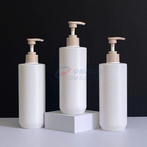 Chai trụ tròn 300ml 500ml sữa dưỡng thể trắng kèm nắp be vòi nhấn