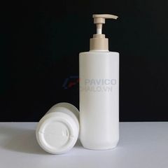 Chai trụ tròn 300ml 500ml sữa dưỡng thể trắng kèm nắp be vòi nhấn