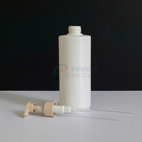 Chai trụ tròn 300ml 500ml sữa dưỡng thể trắng kèm nắp be vòi nhấn