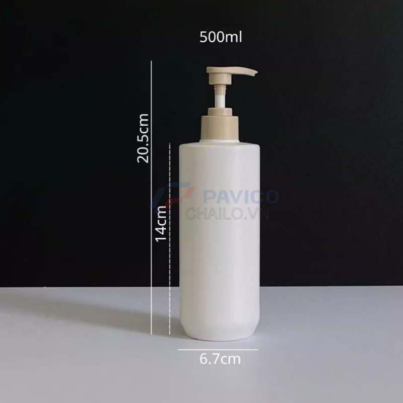 Chai trụ tròn 300ml 500ml sữa dưỡng thể trắng kèm nắp be vòi nhấn