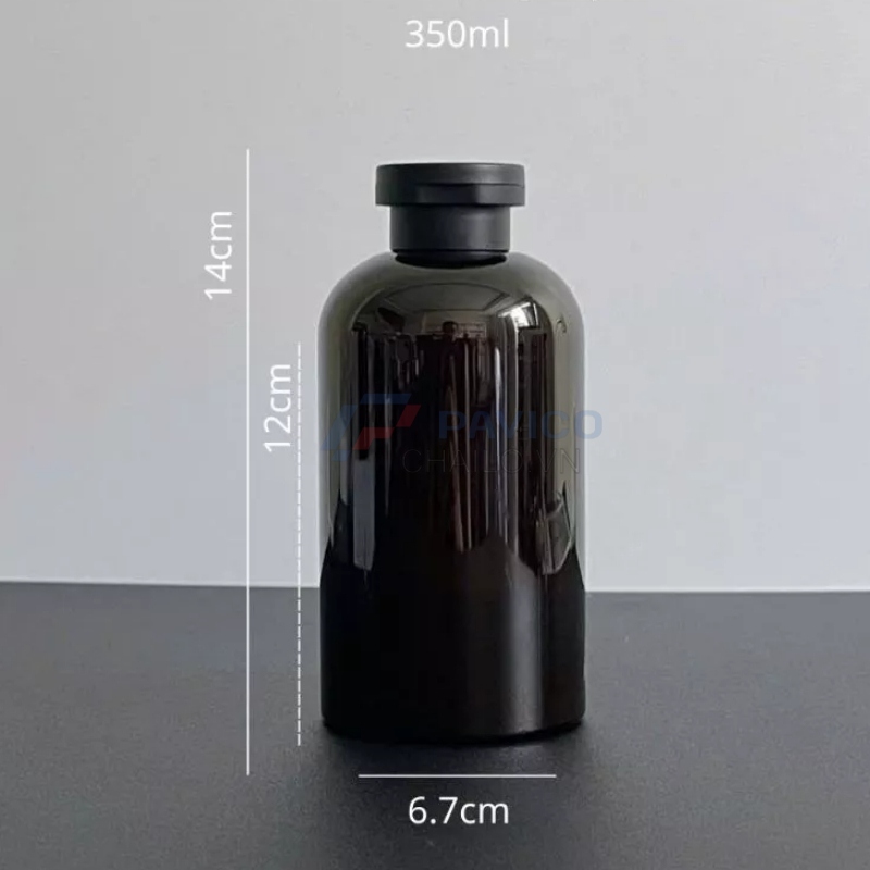 Chai vai bầu 200ml 350ml đựng dầu gội sữa tắm nam đen bóng nắp bật