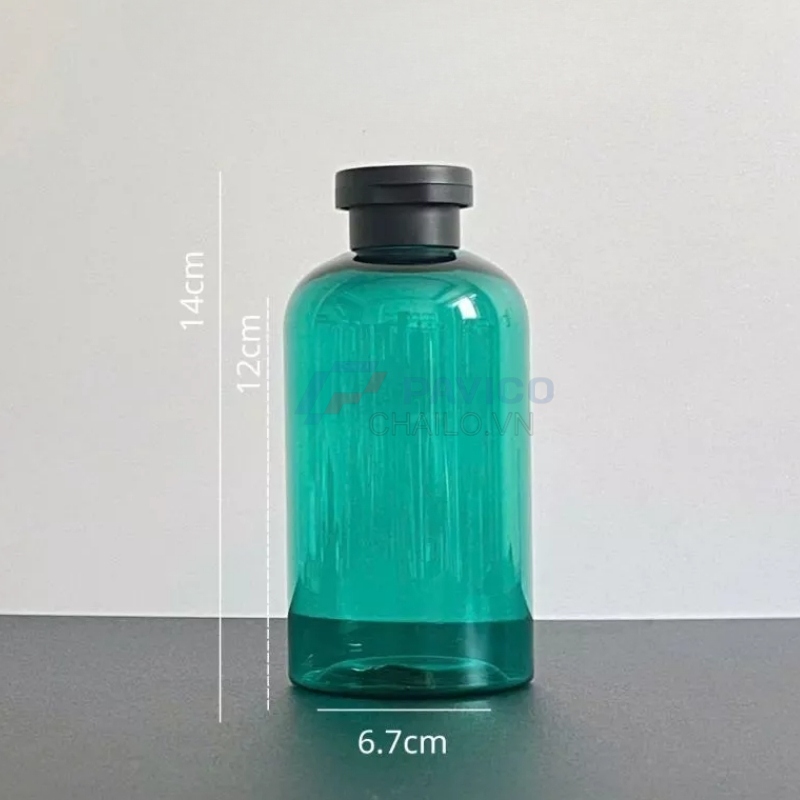 Chai vai bầu 200ml 350ml đựng dầu gội sữa tắm xanh ngọc trong nắp bật