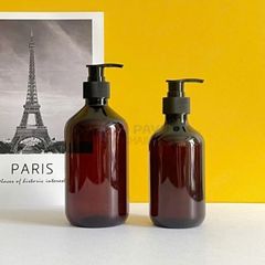 Chai vai bầu 250ml 500ml dầu gội dược liệu nâu nắp đen vòi nhấn