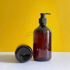Chai vai bầu 250ml 500ml dầu gội dược liệu nâu nắp đen vòi nhấn