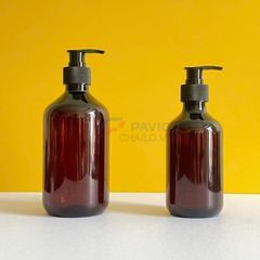 Chai vai bầu 250ml 500ml dầu gội dược liệu nâu nắp đen vòi nhấn