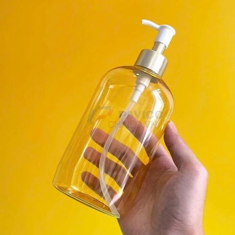 Chai vai bầu 250ml 500ml dầu gội khách sạn vàng cổ nhôm bạc vòi nhấn