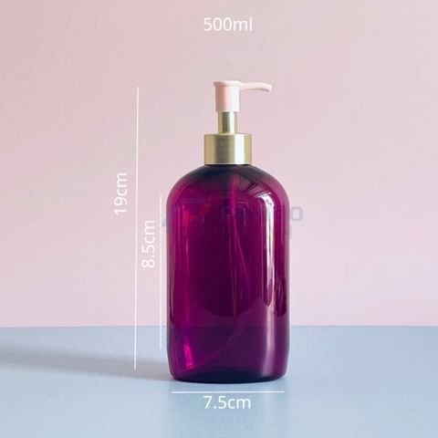 Chai vai bầu 250ml 500ml sữa tắm tím trong có đầu bơm khoen vàng hồng