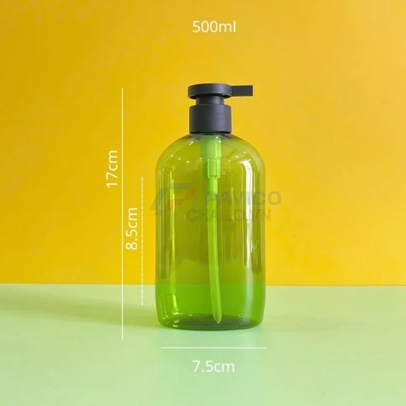 Chai vai bầu 300ml 500ml dầu gội thảo dược xanh lá trong nắp đen