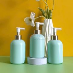 Chai vai bầu 300ml 500ml kem dưỡng da tay xanh ngọc cổ nhôm bạc