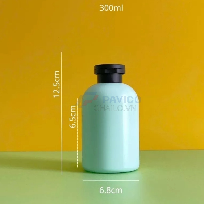 Chai vai bầu 300ml 500ml sữa rửa mặt xanh mint nắp đen nắp bật