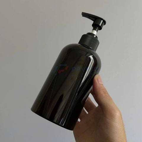 Chai vai bầu 350ml 500ml dầu gội nam full đen vòi nhấn