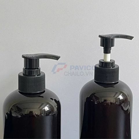 Chai vai bầu 350ml 500ml dầu gội nam full đen vòi nhấn