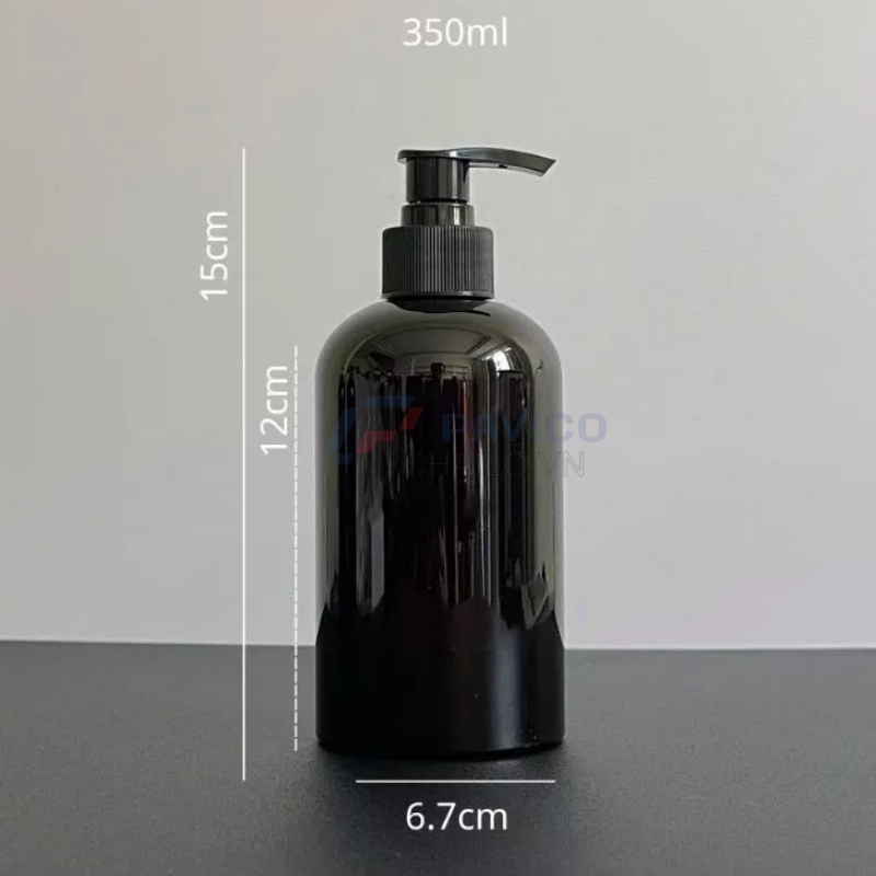 Chai vai bầu 350ml 500ml dầu gội nam full đen vòi nhấn