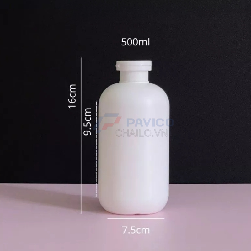 Chai vai bầu 500ml 1000ml dầu gội refill full trắng mờ nắp bật
