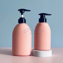 Chai vai tròn 350ml 500ml sữa dưỡng thể hồng nắp đen vòi nhấn