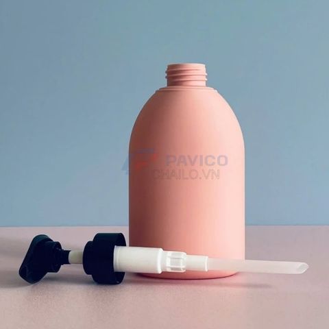 Chai vai tròn 350ml 500ml sữa dưỡng thể hồng nắp đen vòi nhấn