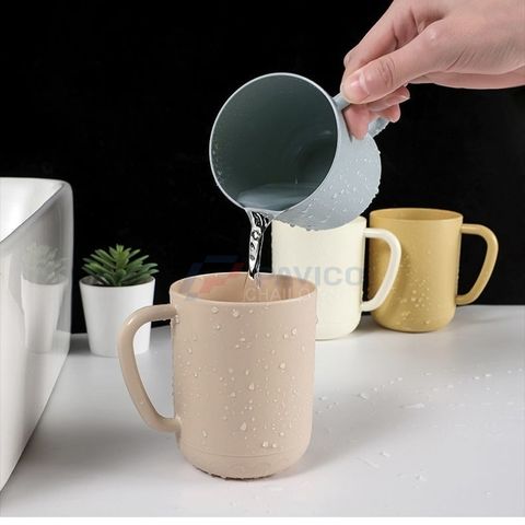 Cốc đánh răng đa năng 250ml 350ml vàng xám be nhựa