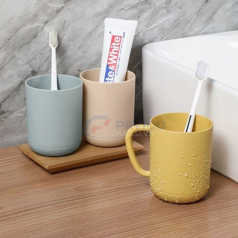 Cốc đánh răng đa năng 250ml 350ml vàng xám be nhựa