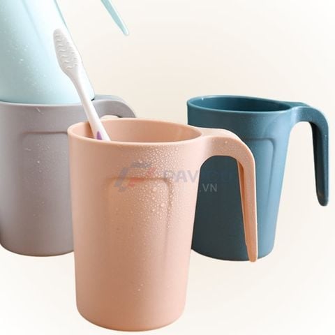 Cốc uống nước đánh răng nhựa nhựa lúa mạch hồng 300ml 400ml có tay cầm