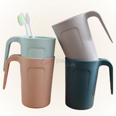 Cốc uống nước đánh răng nhựa nhựa lúa mạch hồng 300ml 400ml có tay cầm