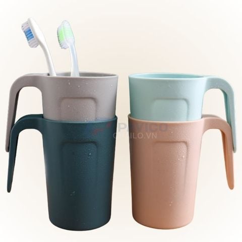 Cốc uống nước đánh răng nhựa nhựa lúa mạch hồng 300ml 400ml có tay cầm