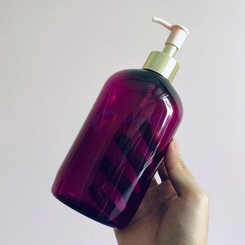 Chai vai bầu 250ml 500ml sữa tắm tím trong có đầu bơm khoen vàng hồng