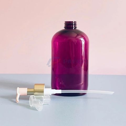 Chai vai bầu 250ml 500ml sữa tắm tím trong có đầu bơm khoen vàng hồng