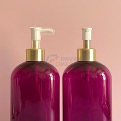 Chai vai bầu 250ml 500ml sữa tắm tím trong có đầu bơm khoen vàng hồng