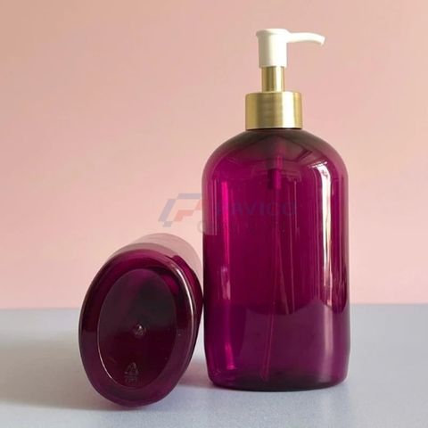 Chai vai bầu 250ml 500ml sữa tắm tím trong có đầu bơm khoen vàng hồng