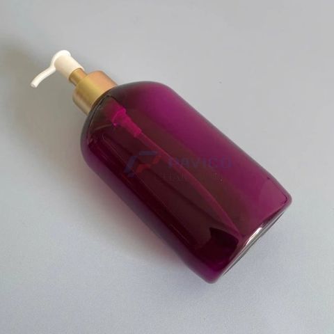 Chai vai bầu 250ml 500ml sữa tắm tím trong có đầu bơm khoen vàng hồng