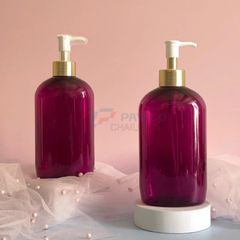 Chai vai bầu 250ml 500ml sữa tắm tím trong có đầu bơm khoen vàng hồng
