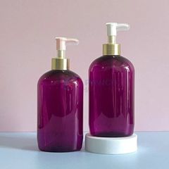 Chai vai bầu 250ml 500ml sữa tắm tím trong có đầu bơm khoen vàng hồng