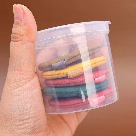 Hộp đựng mút trang điểm trong suốt nắp gài dáng trụ dáng tròn